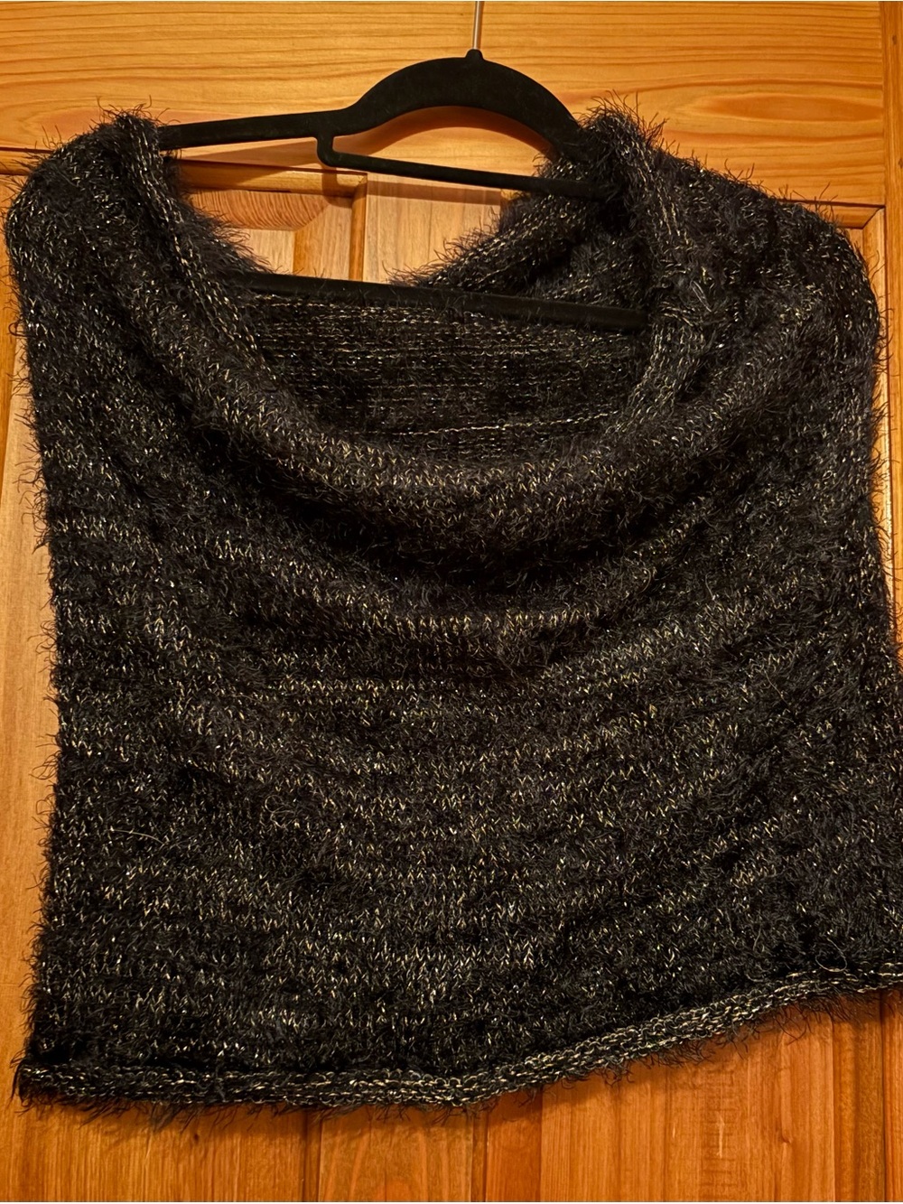 Cozy Black Metallic Trim Women’s Cowl Neck Sweater